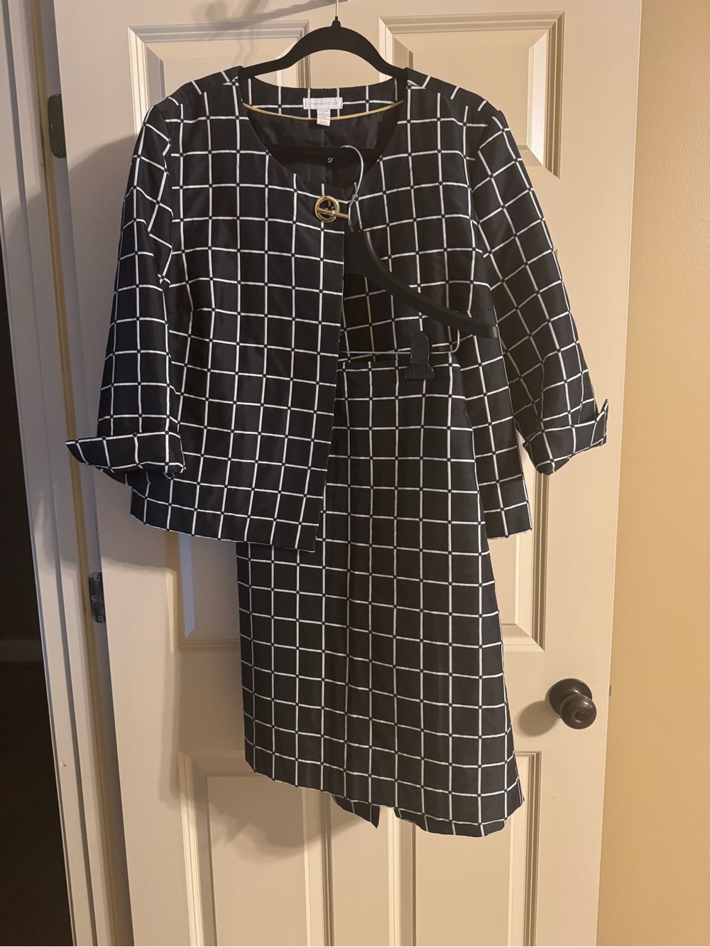 Charter Club Black and White Windowpane Jacket with Skirt